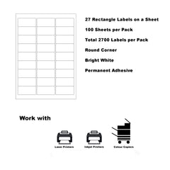 A4 Format Rectangle Labels 63.5 x 29.6mm 27 Labels Per Sheet-100 Sheets