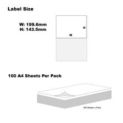 100 Sheets A4 Format Rectangle Labels 199.6 x 143.5mm 2 Labels Per Sheet