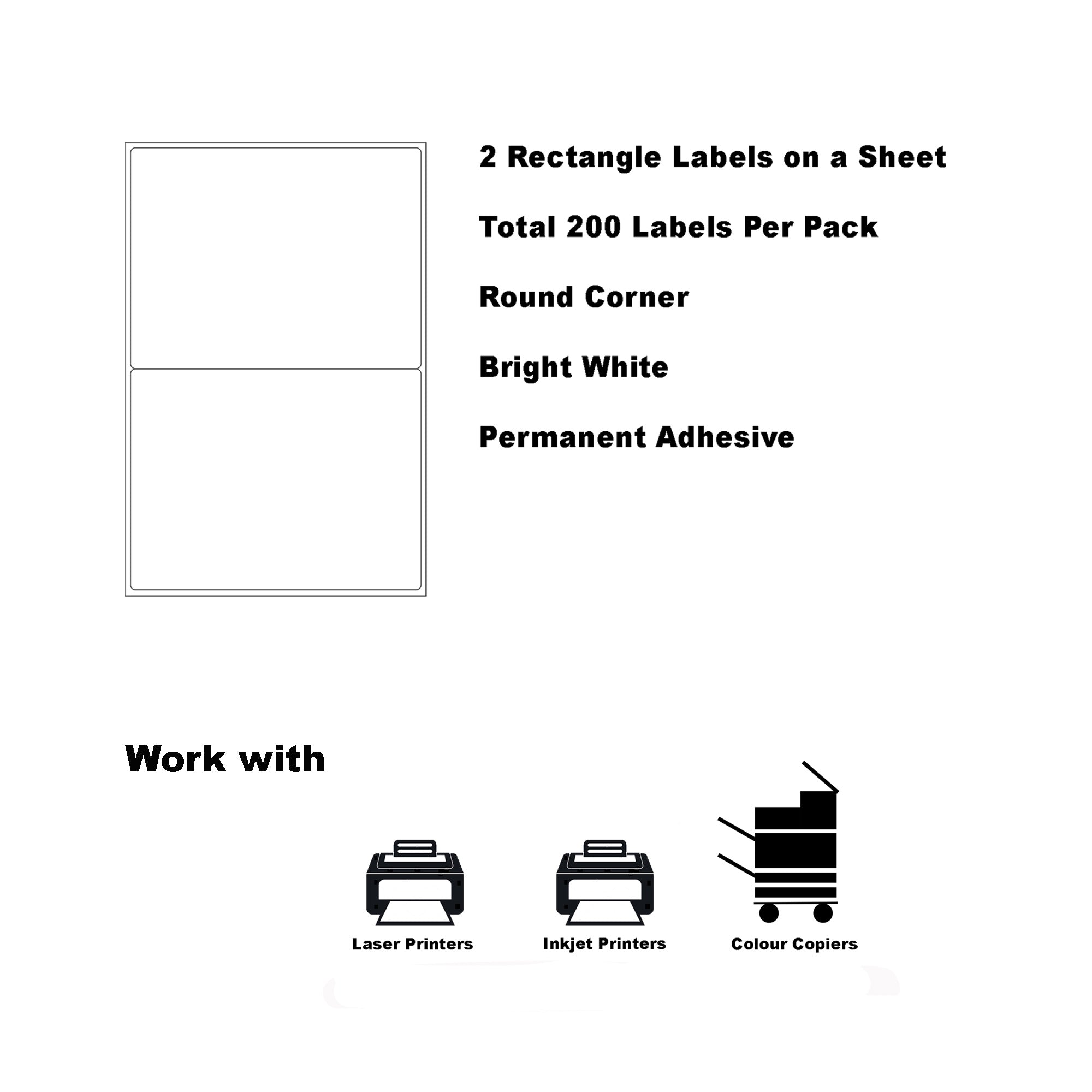 100 Sheets A4 Format Rectangle Labels 199.6 x 143.5mm 2 Labels Per Sheet