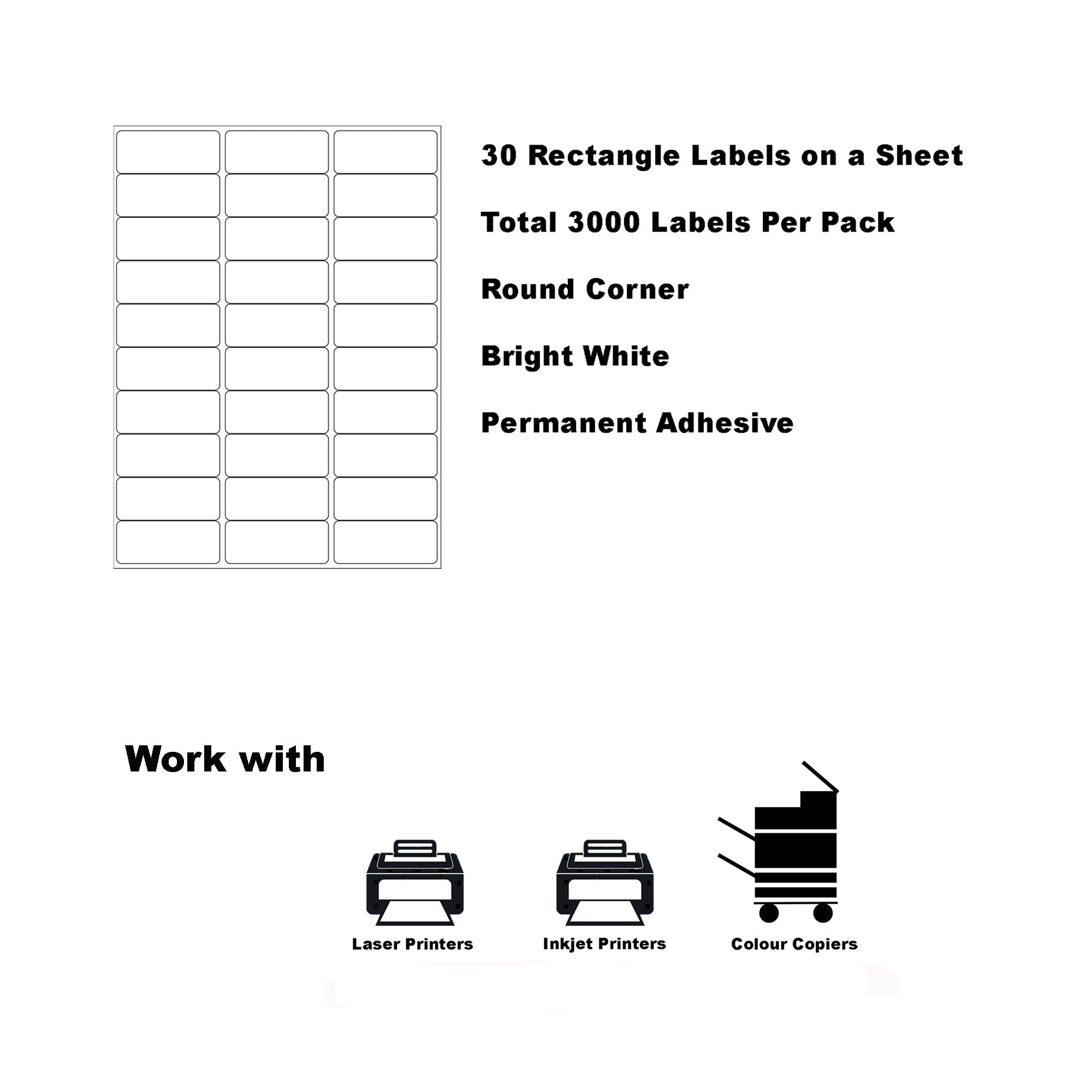 A4 Format Rectangle Labels 64 x 26.7mm 30 Labels Per Sheet-100 Sheets