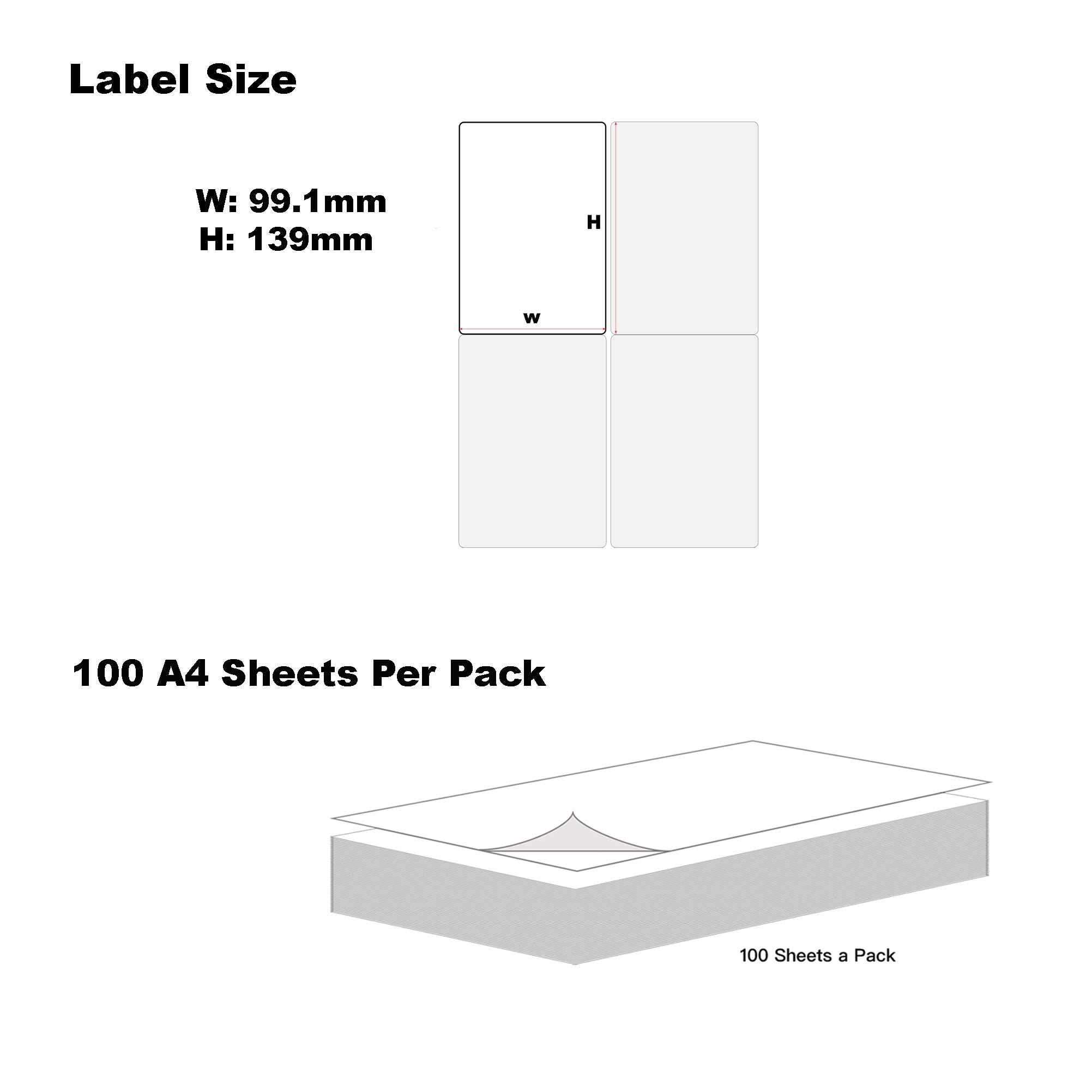 A4 Format Rectangle Labels 139 x 99.1mm 4 Labels Per Sheet-500 Sheets