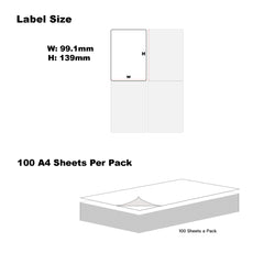 100 Sheets A4 Format Rectangle Labels 139 x 99.1mm 4 Labels Per sheet