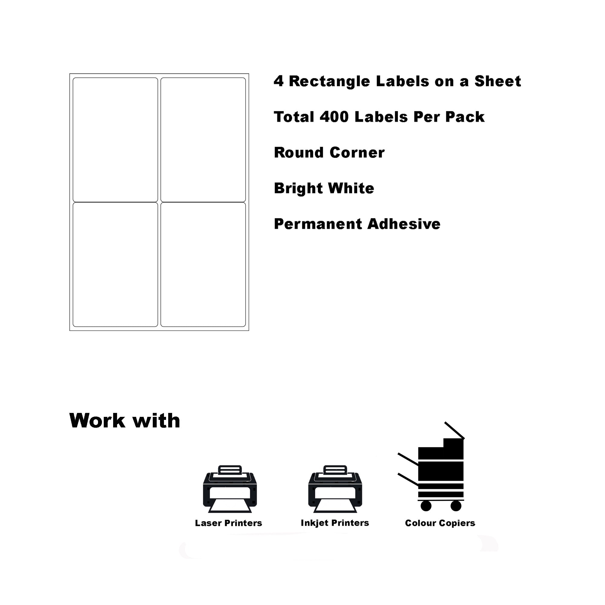 A4 Format Rectangle Labels 139 x 99.1mm 4 Labels Per Sheet-300 Sheets