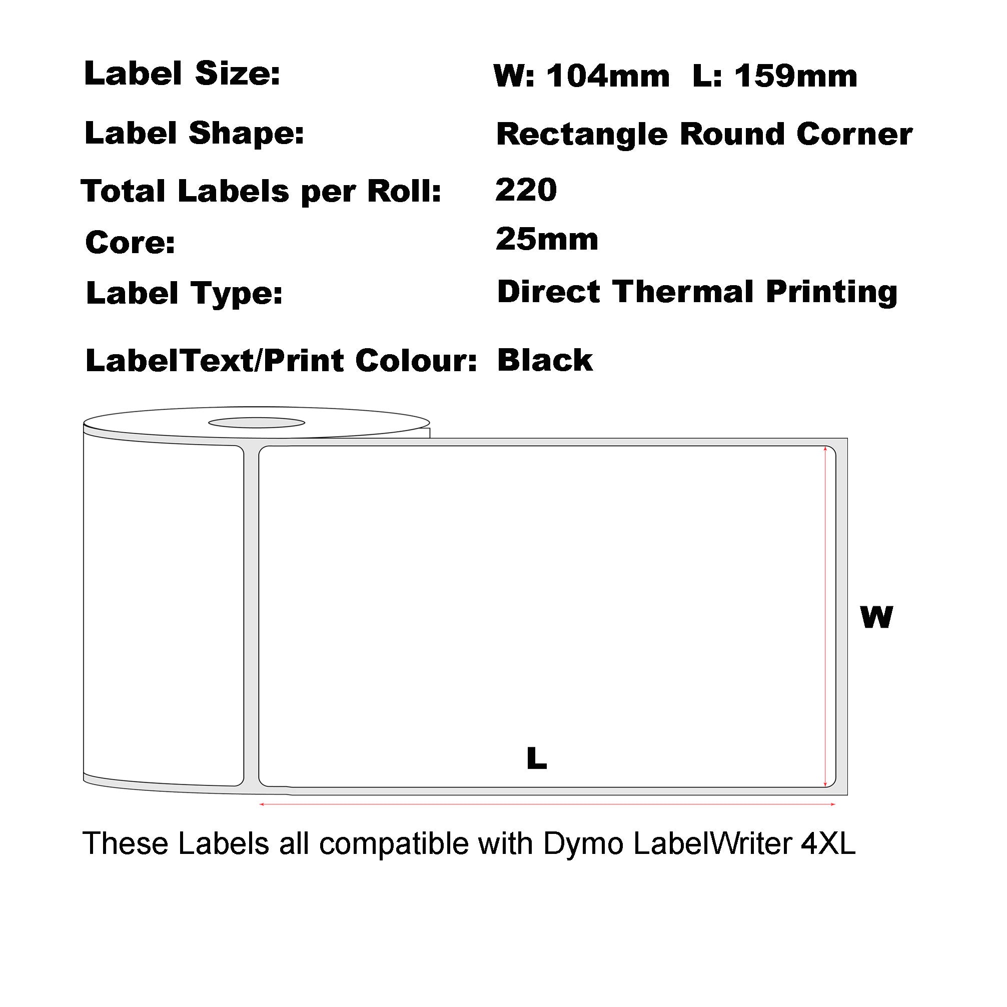 Compatible Dymo 0904980 (4XL) 104mm x 159mm 220 Labels/Roll Extra Large Shipping White Labels