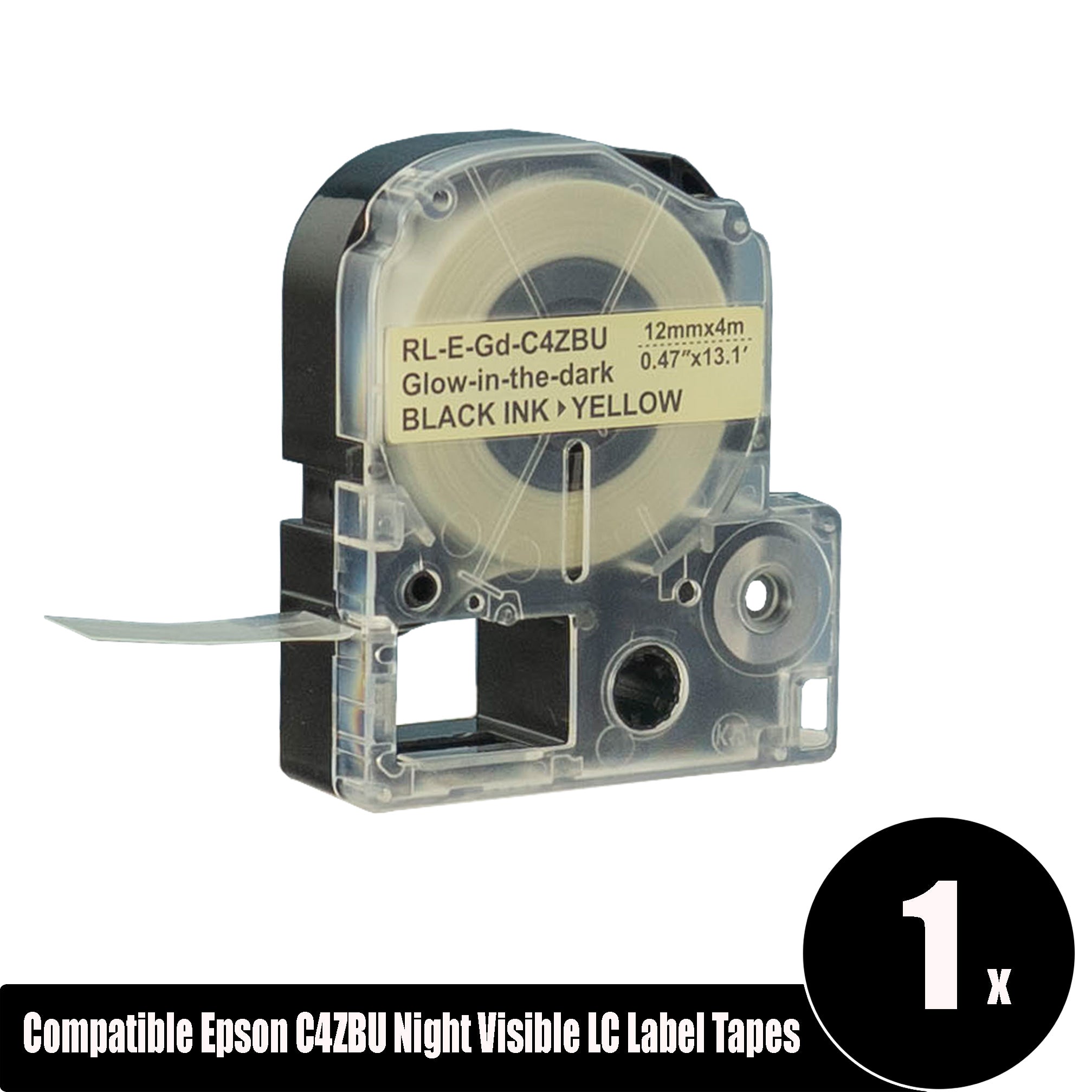 Compatible Epson C4ZBU Glow Black on Glow-in-Dark 12mm x 4m Label Tapes