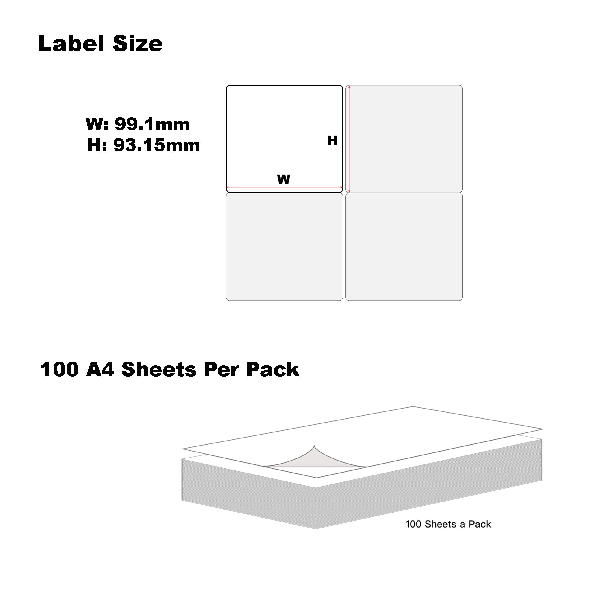 A4 Format Rectangle Labels 99.1 x 93.1mm 6 Labels Per Sheet-100 Sheets