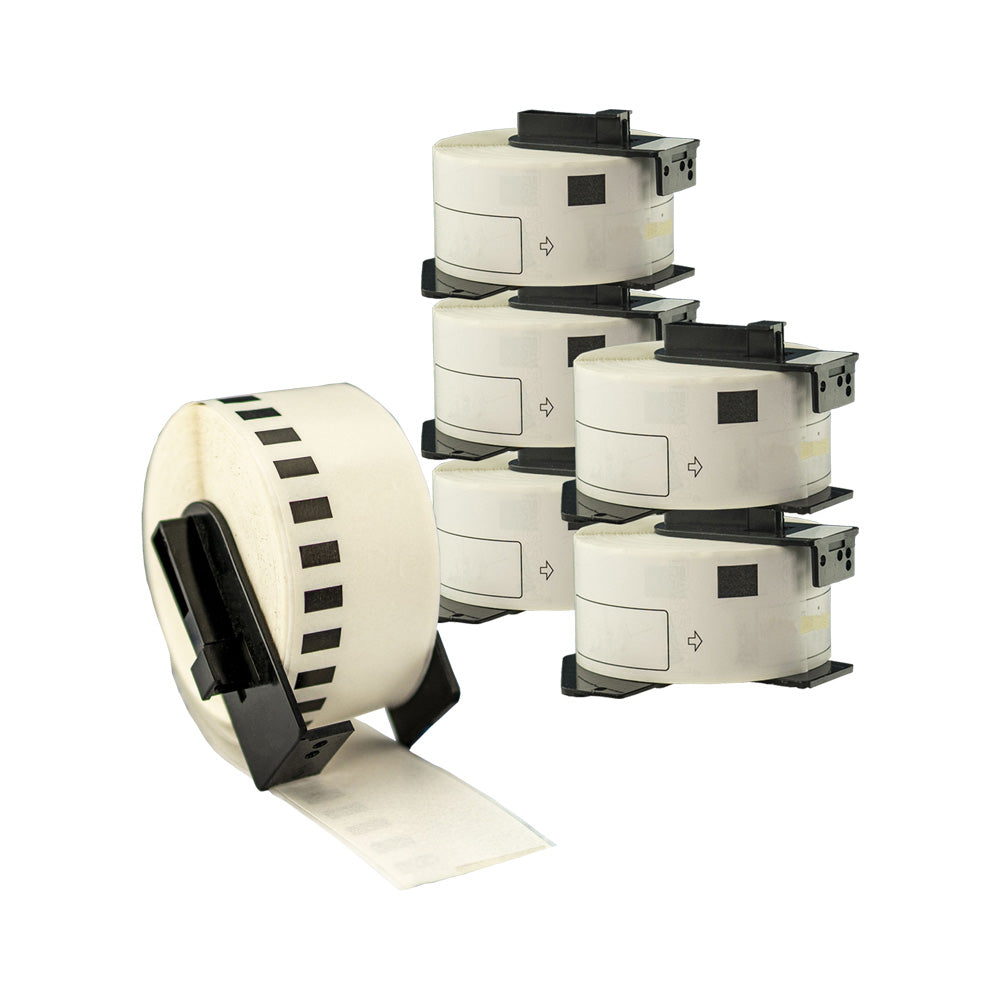 6x Compatible Brother DK-22225 38mm x 30.4m Continuous Length White Labels
