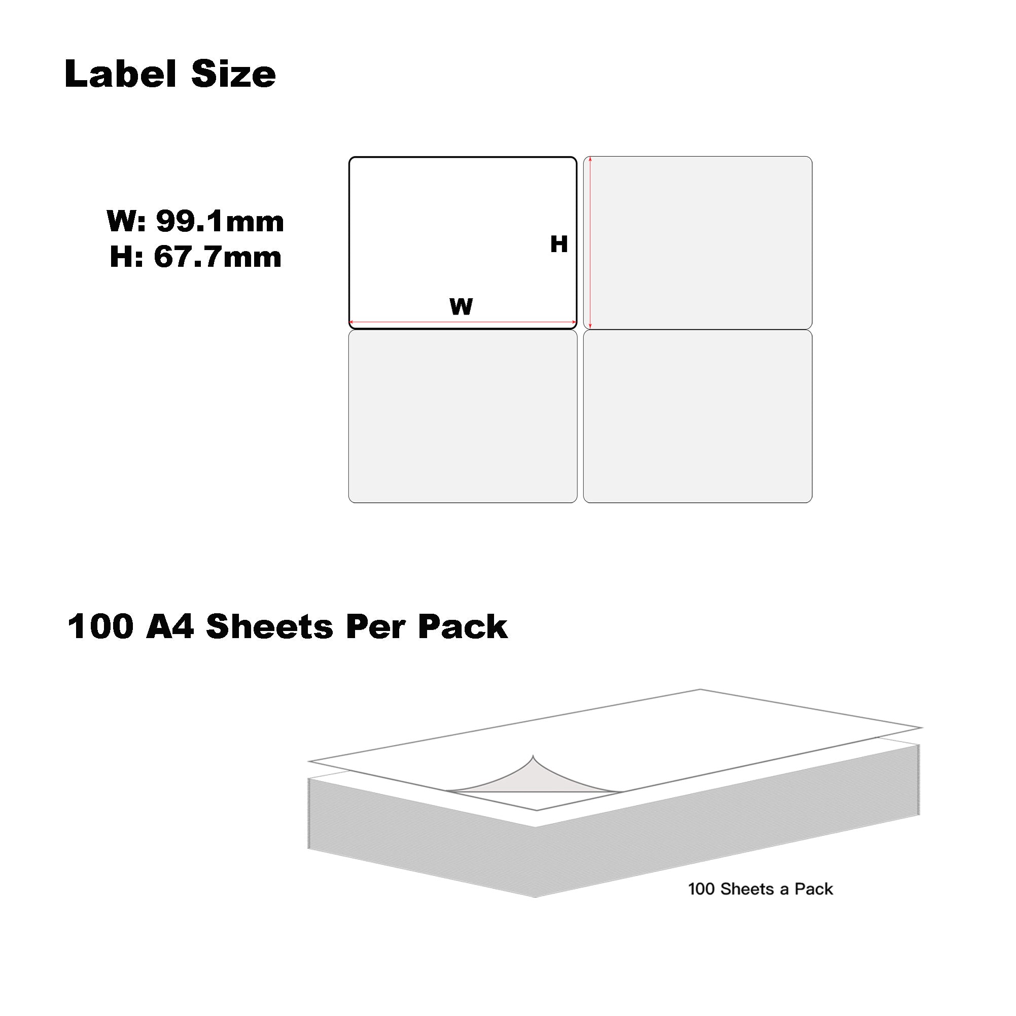 A4 Format Rectangle Labels 99.1 x 67.7mm 8 Labels Per Sheet-1000 Sheets