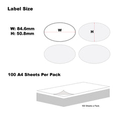 A4 Format Oval Labels 84.7 x 50.8mm 8 Labels Per Sheet-500 Sheets
