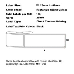 Compatible Dymo #99010 White Labels 28mm x 89mm 130L-200 Rolls Bulk Buy