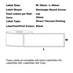 Compatible Dymo #99010 White Labels 28mm x 89mm 130L