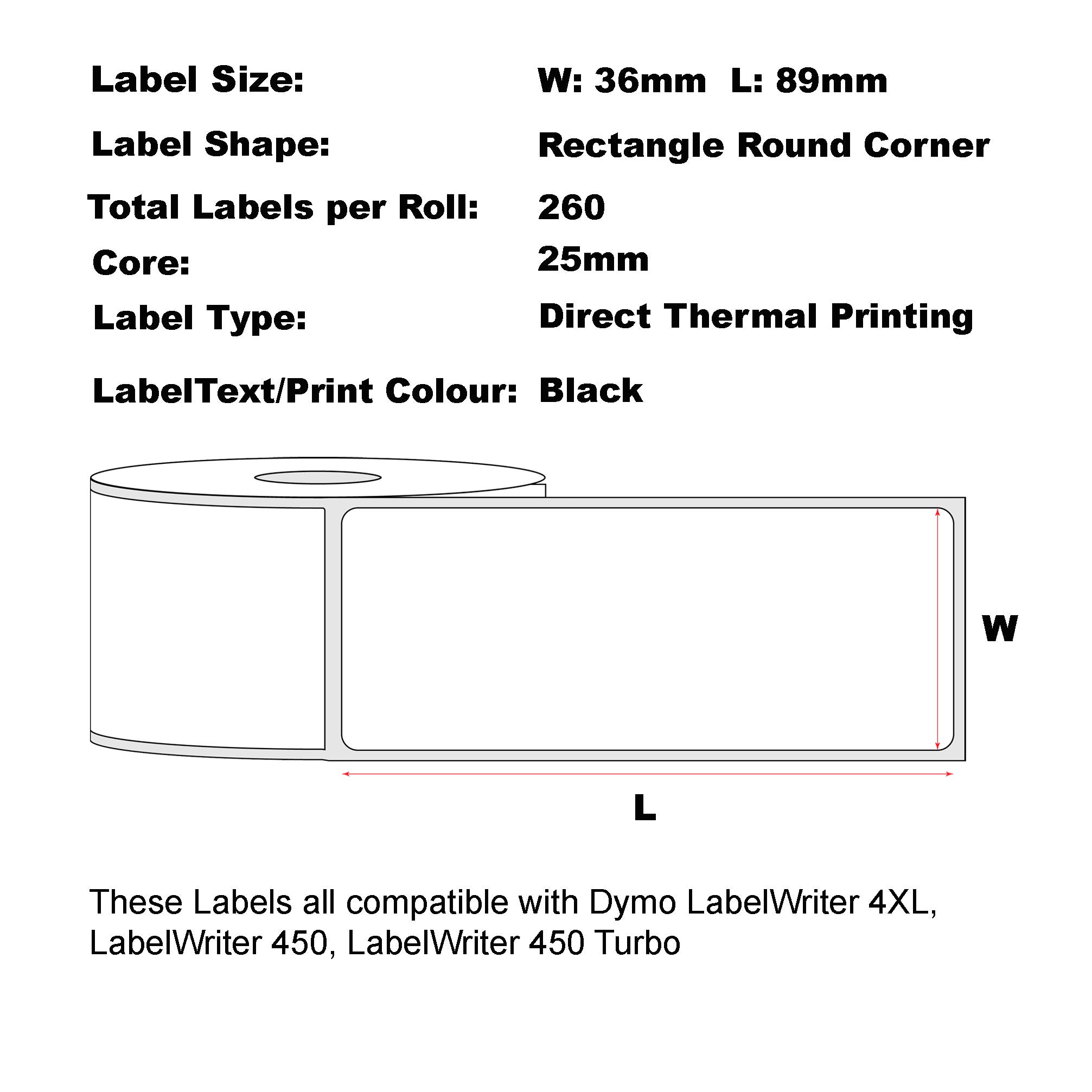 Compatible Dymo 99012 36mm x 89mm 260 Labels/Roll Large Address White Labels