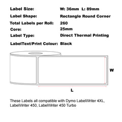 Compatible Dymo 99012 Freezer & Fridge Safe Food Removable Labels 36mm x 89mm 260 Labels/Roll