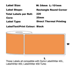 Compatible Dymo 99014 Orange Labels 54mm x 101mm 220L Shipping/Name Badge