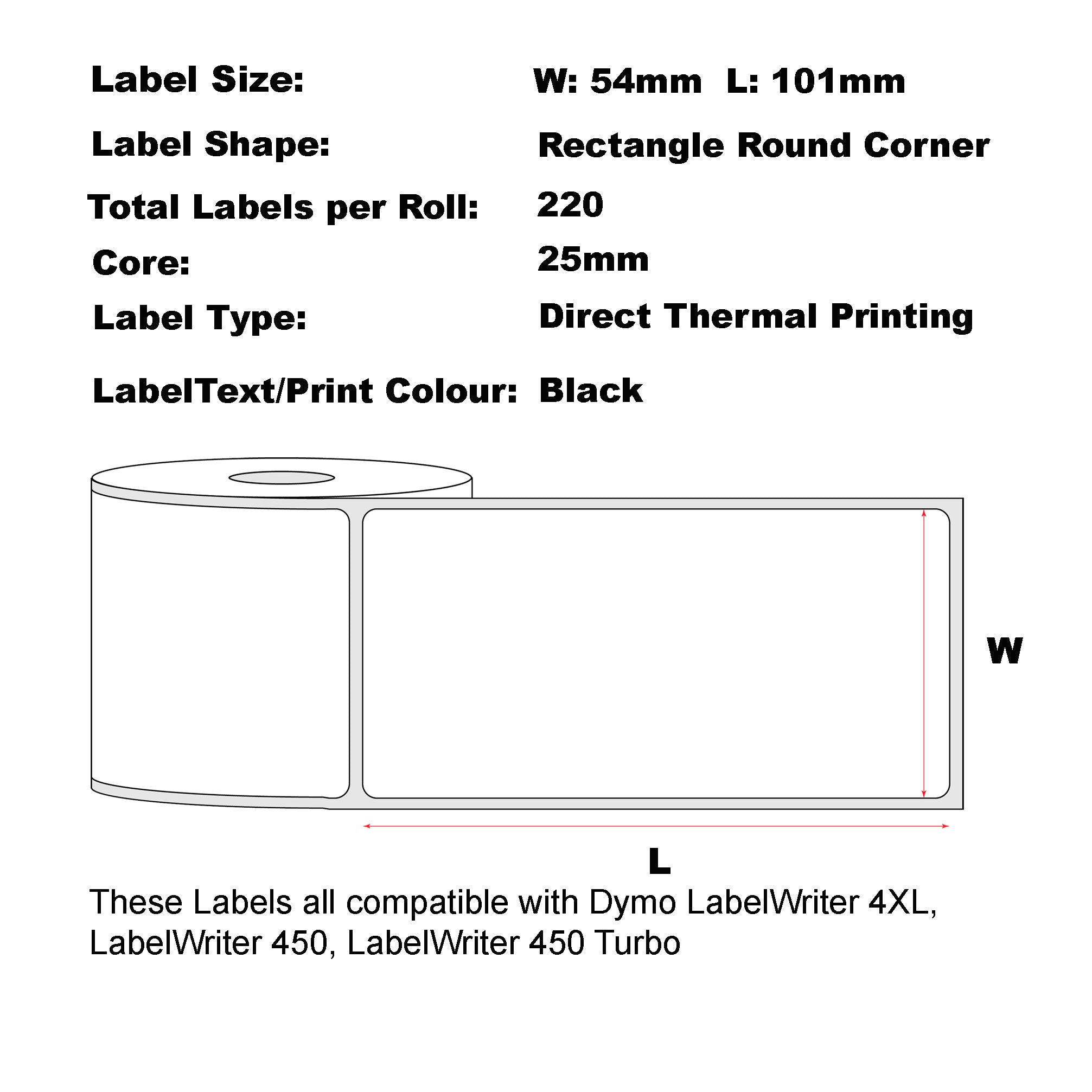 Compatible  Dymo 99014 54mm x 101mm 220 Labels/Roll Shipping/Name Badge White Labels