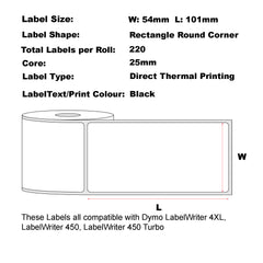 Compatible Dymo 99014 54mm x 101mm 220 Labels/Roll Transparent/Clear Labels