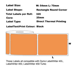 Dymo Compatible 99015 Orange Labels 54mm X 70mm 320L Large Multipurpose