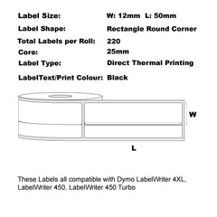 100x Compatible Dymo 99017/SD99017 12mm x 50mm 220L Suspension File White Labels