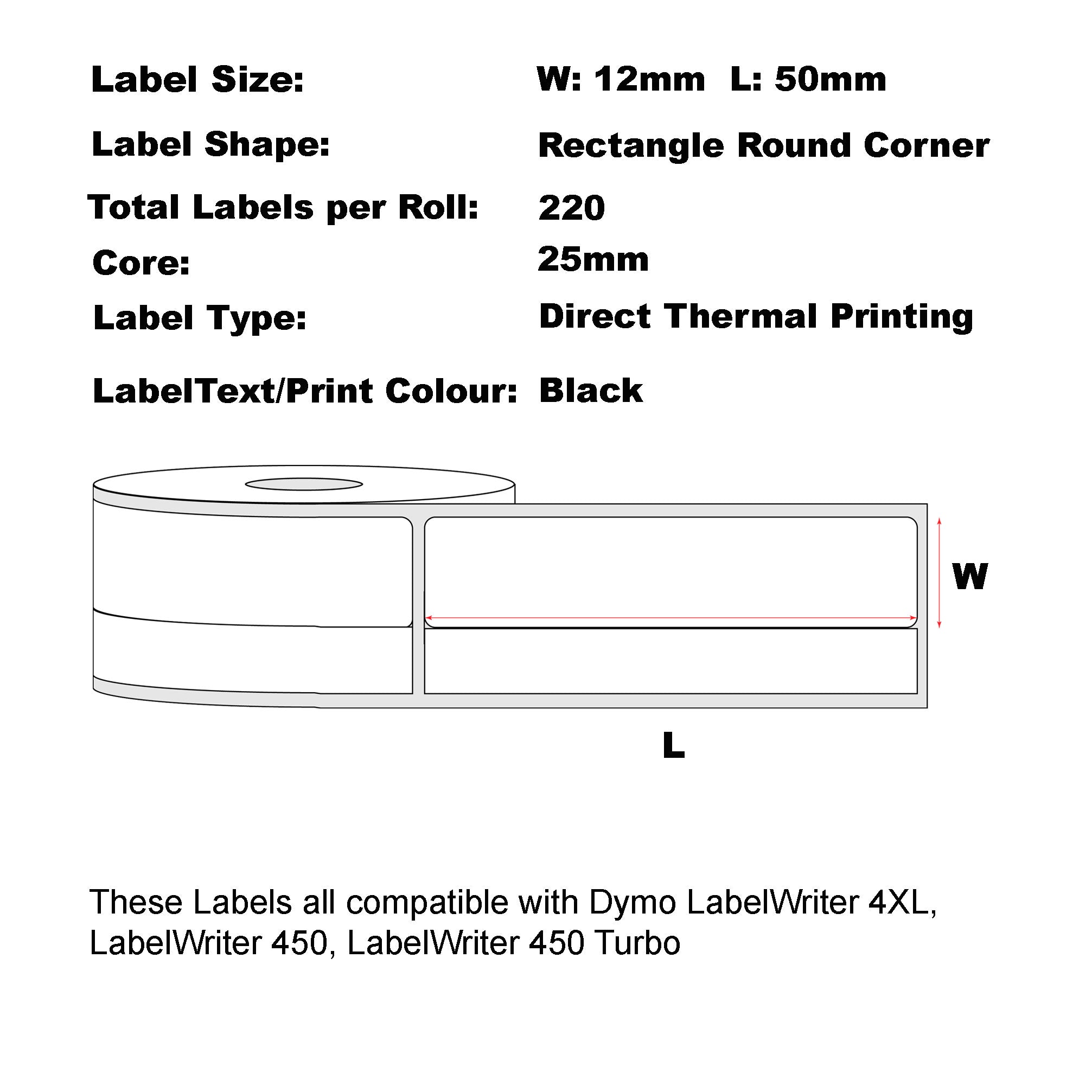 12x Compatible Dymo 99017/SD99017 12mm x 50mm 220L Suspension File White Labels