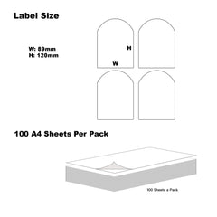 A4 Format Arched Labels 89 x 120.7mm 4 Labels Per Sheet-1000 Sheets
