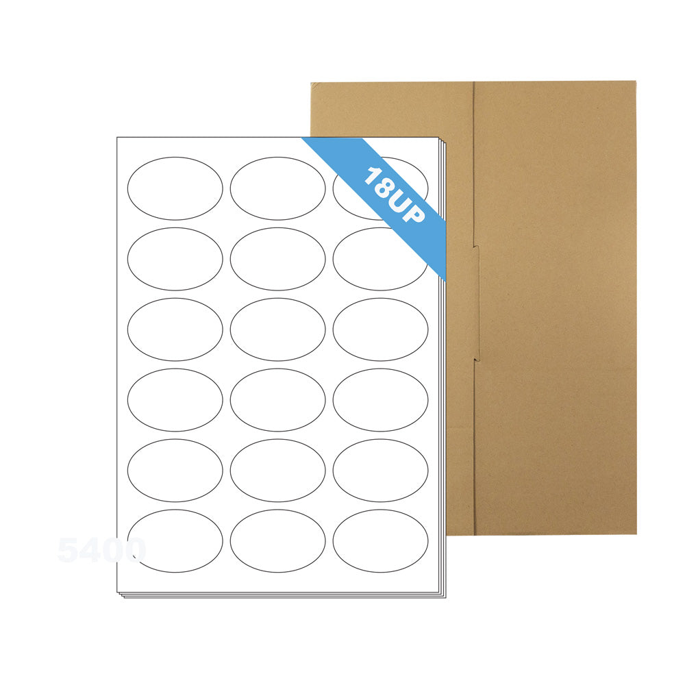 A4 Format Oval Labels 63.5 x 42.3mm 18 Labels Per Sheet-100 Sheets