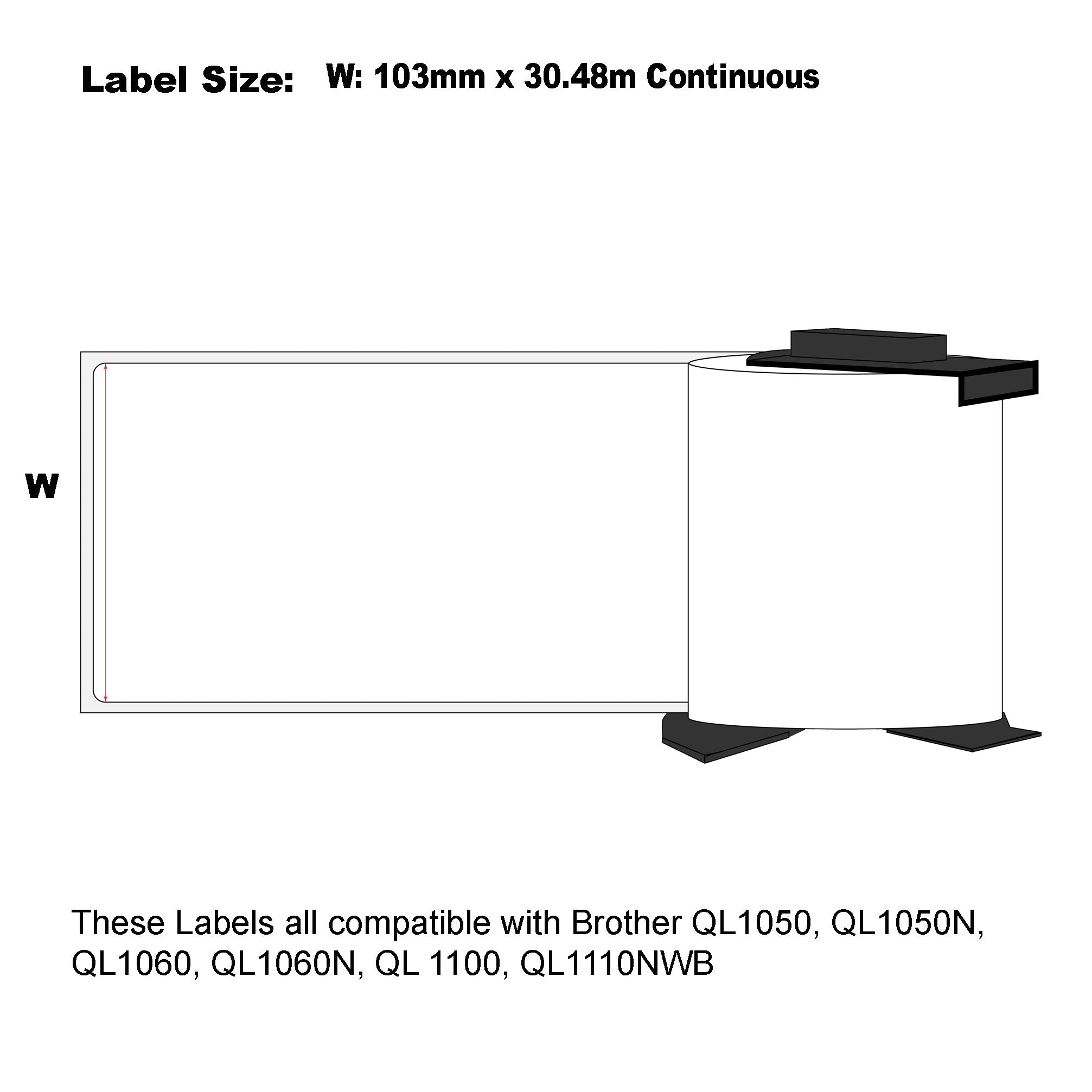 24x Compatible Labels for Brother DK-22246 Continuous Length White Paper Labels 103mm x 30.48m