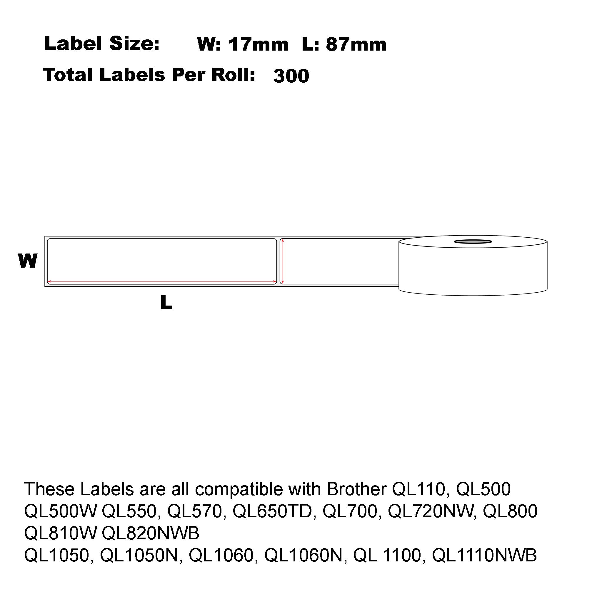 6x Compatible Brother DK-11203 File Folder White Refill labels 17mm x 87mm 300 Labels/Roll