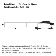 Compatible Brother DK-11203 File Folder White Paper Labels 17mm x 87mm 300 Labels Per Roll