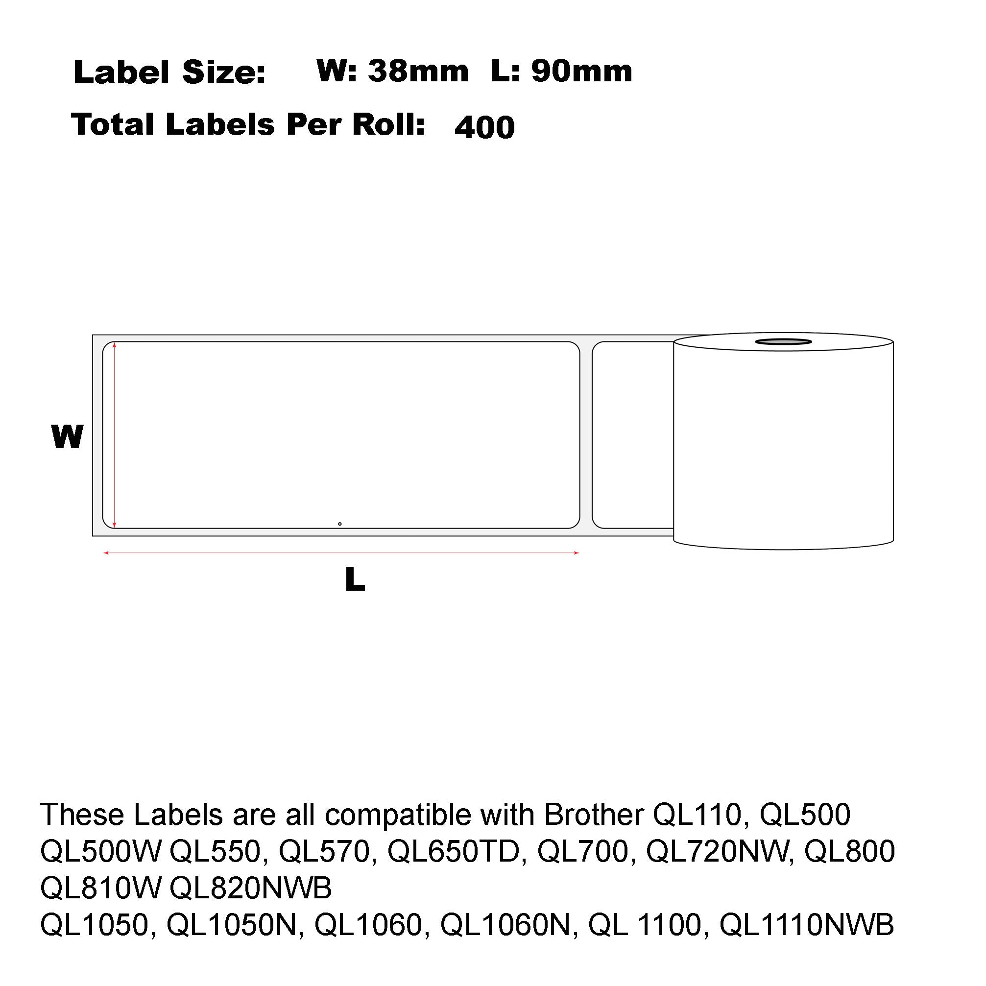Compatible Brother DK-11208 Address White Refill Labels 38mm x 90mm 400 Labels Per Roll