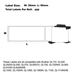 Compatible Brother DK-11208 White Address Labels 38mm x 90mm 400 Labels Per Roll 5+1