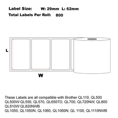 Compatible Brother DK-11209 Address White Refill Labels 62mm x 29mm 800 Labels Per Roll
