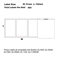 Compatible Brother DK-11240 White Labels 102mm x 51mm 600 Labels Per Roll 5+1