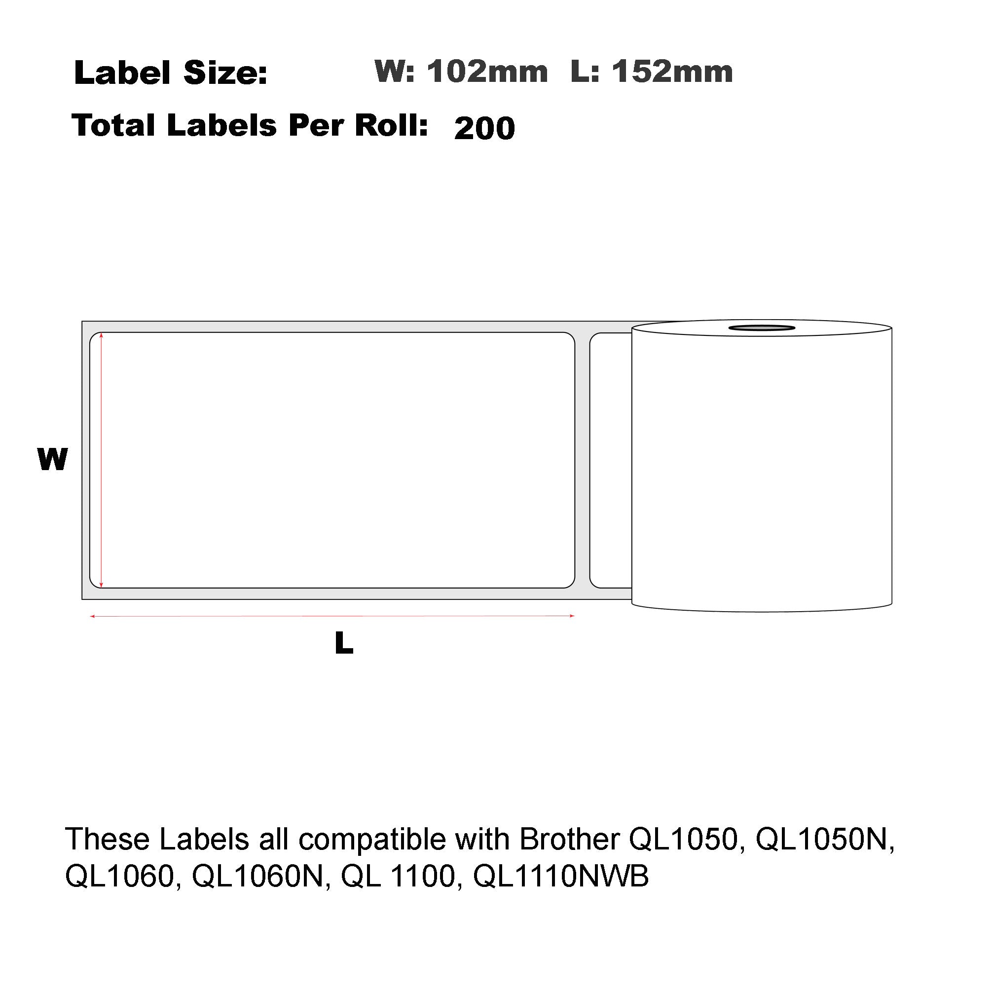 48x ompatible Brother DK-11241 Large Shipping Refill labels 102mm x 152mm 200 Labels/Roll