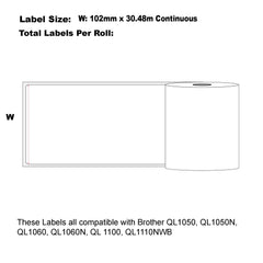 Compatible Brother DK-22243 Refill labels 102mm x 30.48m Continuous Length-20 Rolls Bulk Buy