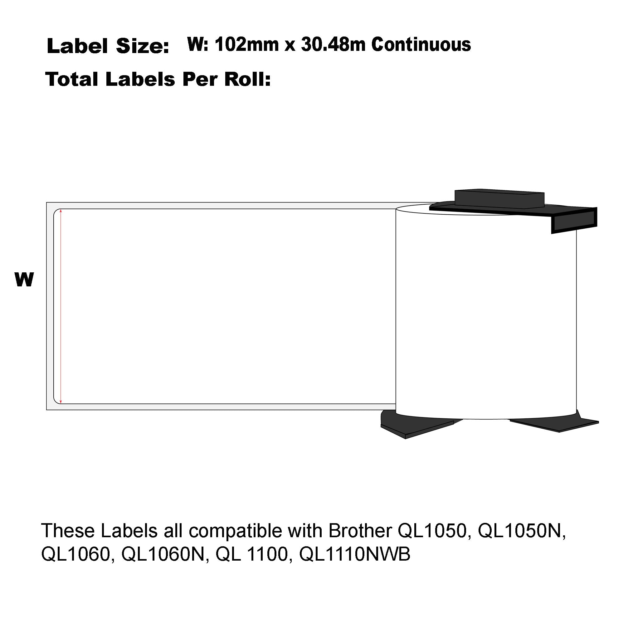 Compatible Brother DK-22243 Labels 102mm x 30.4m Continuous Length-20 Rolls Bulk Buy