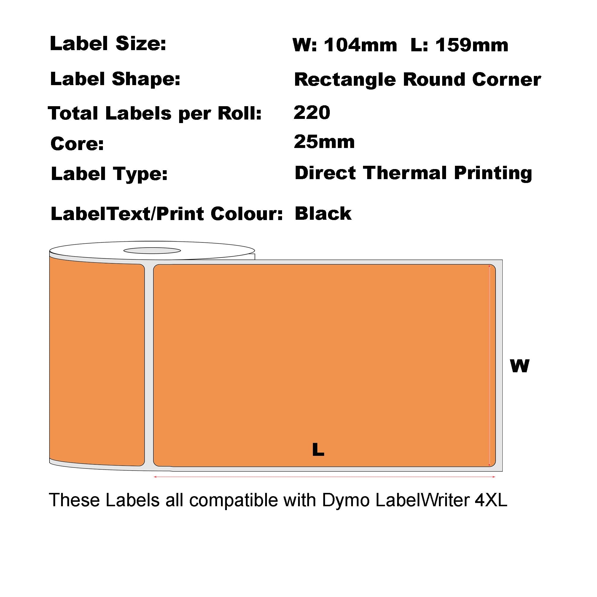 Compatible Dymo 0904980 (4XL) 104mm x 159mm Orange Labels-20 Rolls Bulk Buy