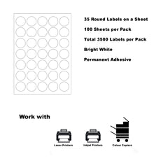 A4 Format Round Labels  Diameter 35mm 35 Labels Per Sheet-100 Sheets
