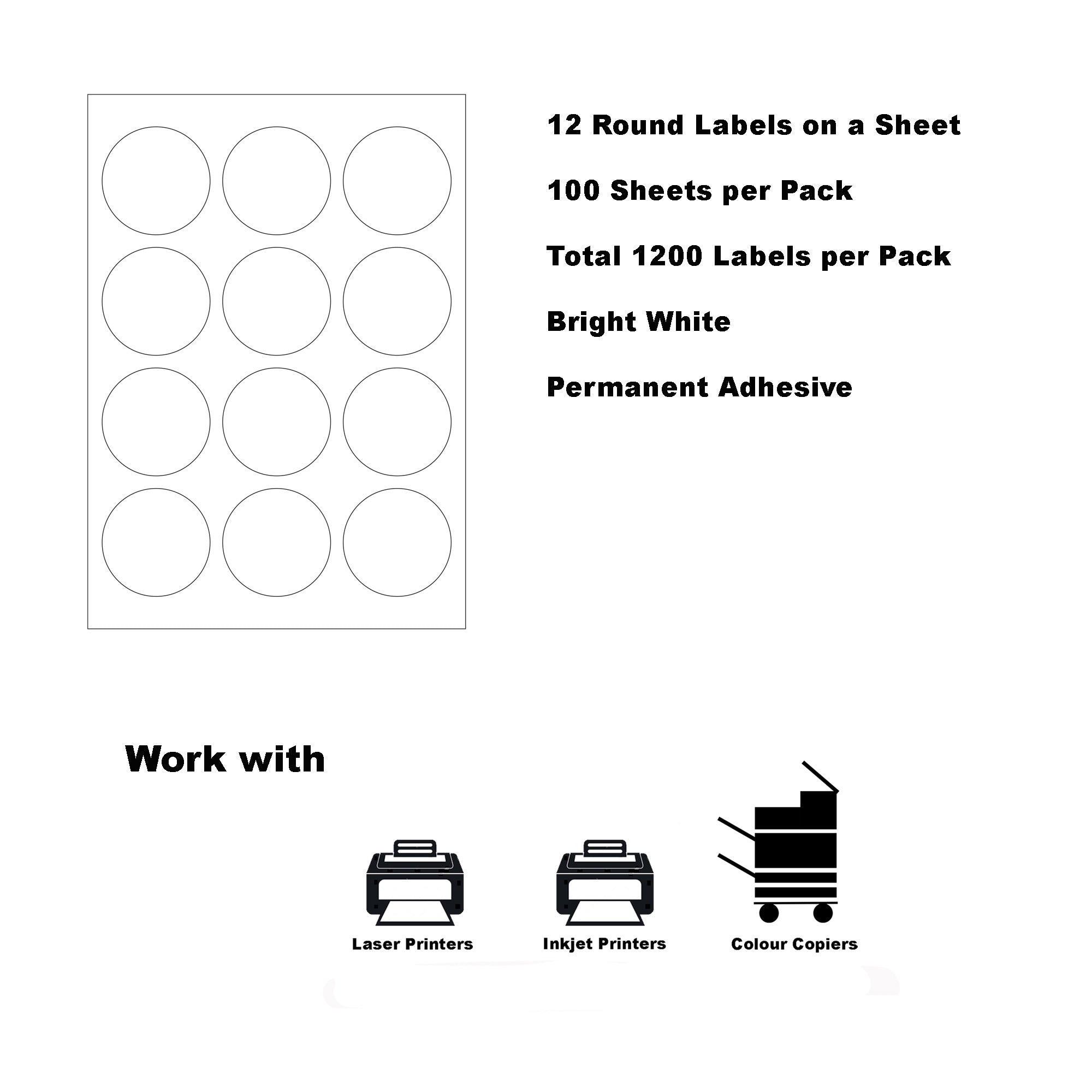 A4 Format Round Labels  Diameter 60mm 12 Labels Per Sheet-1000 Sheets