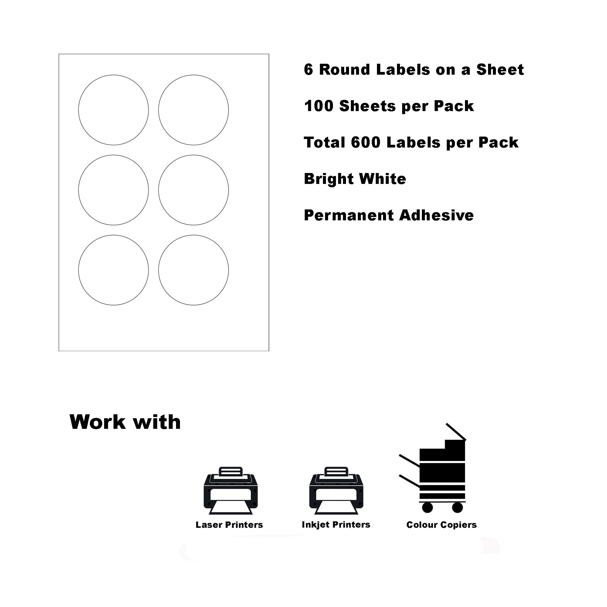 A4 Format Round Labels  Diameter 70mm 6 Labels Per Sheet-300 Sheets