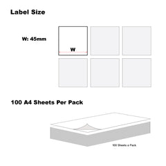 A4 Format Square Labels 45 x 45mm 20 Labels Per Sheet-500 Sheets