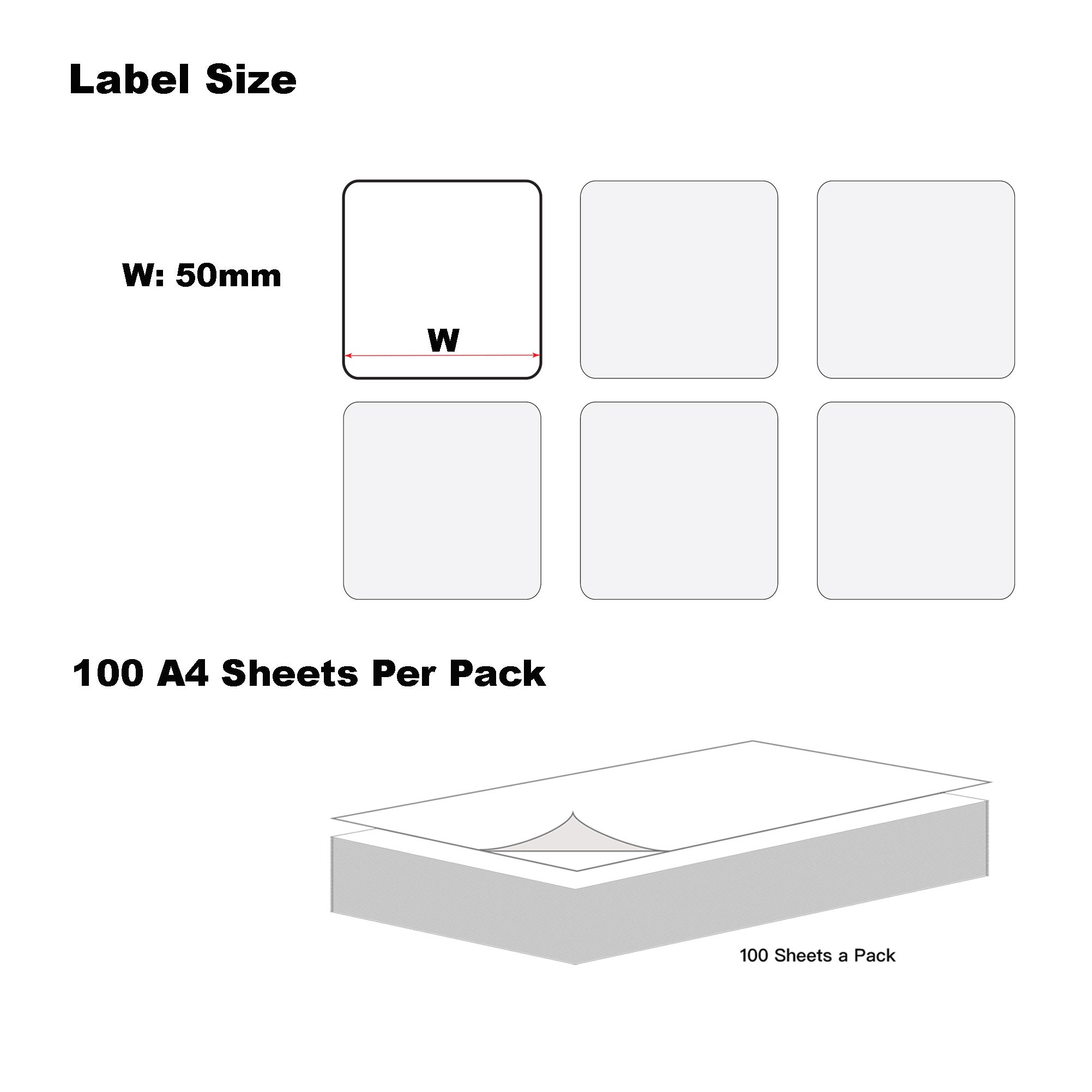 A4 Format Square Labels 50 x 50mm 15 Labels Per Sheet-500 Sheets