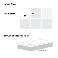 A4 Format Square Labels 60 x 60mm 12 Labels Per Sheet-1000 Sheets