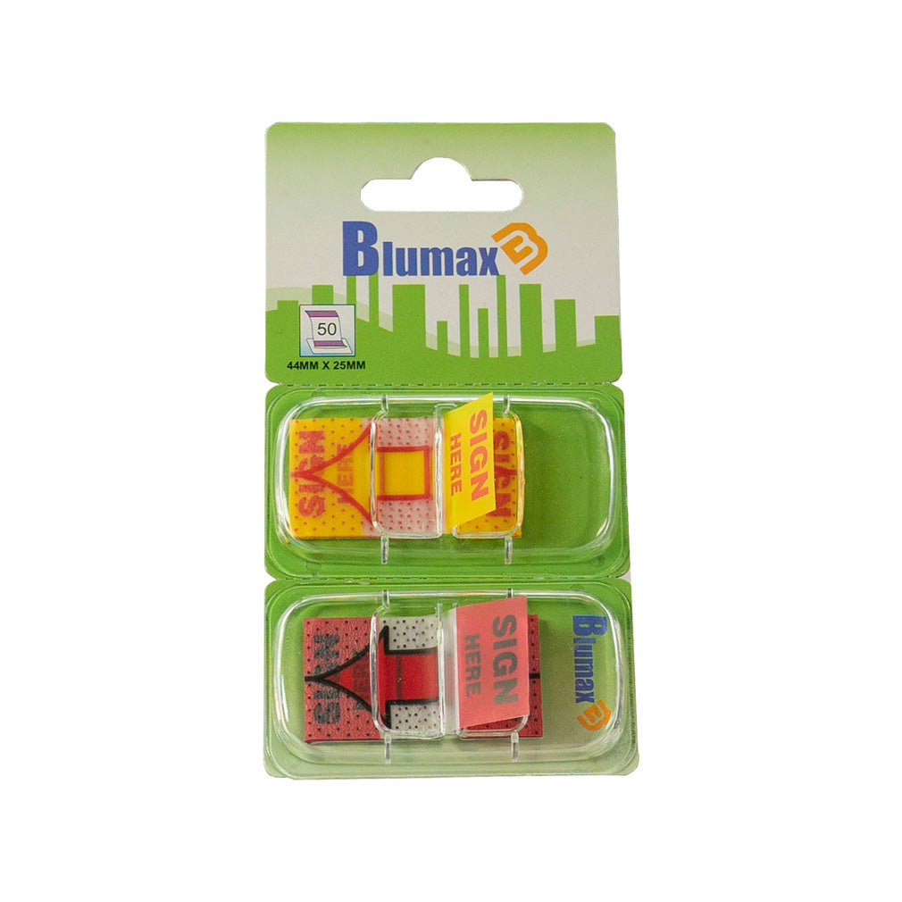 2 Blumax Sign Here Sticky Flag (Yellow & Red Dispensers)-25 Sheets/Dispenser